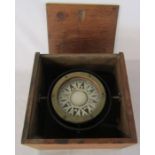 Boxed brass ships compass by Christie & Wilson Glasgow (box size 23 cm x 22.5 cm x 14 cm)