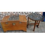 Oriental wooden chest with camphor wood lining & an Oriental carved wooden folding table