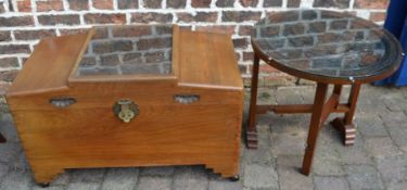 Oriental wooden chest with camphor wood lining & an Oriental carved wooden folding table