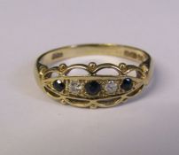 9ct gold diamond and sapphire ring, size M/N, weight 2.6 g