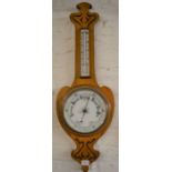 Victorian Art Nouveau aneroid barometer in an oak case Ht  87cm