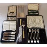 Selection of cased silver plated cutlery inc jam spoons and teaspoons