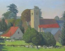 Gilt framed oil on board 'Readham Church Suffolk' by P H Green 1973 63 cm x 53 cm (size including