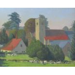 Gilt framed oil on board 'Readham Church Suffolk' by P H Green 1973 63 cm x 53 cm (size including