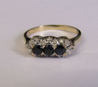 9ct gold sapphire and diamond ring, size Q, weight 2.5 g