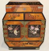 Early 20th century Japanese parquetry and lacquered table cabinet with hinged top, fitted drawers