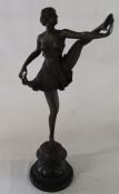 Bruno Zack bronze female dancer with raised leg on black slate socle plinth height 53.5cm