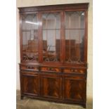 Charles Barr flame mahogany reproduction Georgian display bookcase Ht214cm L155cm D41cm