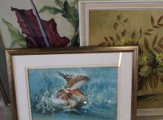 Jane Delavigne framed duck watercolour and oil and watercolours by GM Brough