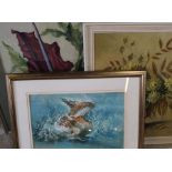Jane Delavigne framed duck watercolour and oil and watercolours by GM Brough