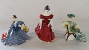 3 Royal Doutlon figurines Ascot HN2356, Winsome HN2220 & Elyse HN2429