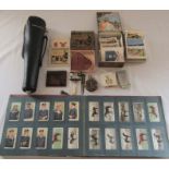Cigarette card album inc Ogden's and Wills and loose cigarette cards, Pyramid camera tripod,
