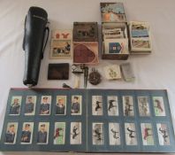 Cigarette card album inc Ogden's and Wills and loose cigarette cards, Pyramid camera tripod,