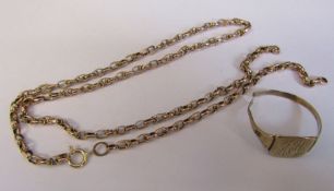Scrap 9ct gold consisting of cut ring and necklace, weight 7.6 g