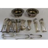 Selection of plated cutlery including Walker & Hall fish knives & forks and a pair of plated wine