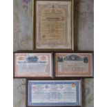 Railway interest - collection of framed Railway bonds inc Boston Elevated Railway Company (dated