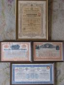 Railway interest - collection of framed Railway bonds inc Boston Elevated Railway Company (dated