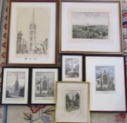 Lincolnshire interest - various framed etchings etc - View from Fish's Hill Louth 50 cm x 45,