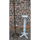 Brass standard lamp & a painted plant stand