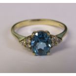 9ct gold aquamarine and diamond ring, size N, weight 1.9 g (aquamarine 6 mm x 7 mm)