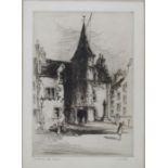 Framed etching of The Old Town Hall dunbar, signed and titled by John Alexander Ness 46 cm x 59