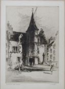 Framed etching of The Old Town Hall dunbar, signed and titled by John Alexander Ness 46 cm x 59