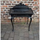 Small late Victorian ebonised writing desk on cabriole legs