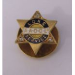 18ct gold and enamel pin badge with diamond accents - A.A.O.C Ltd long service awarded to W A