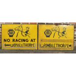 Two large enamel AA racing Grimblethorpe signs each 107cm by 77cm