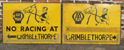 Two large enamel AA racing Grimblethorpe signs each 107cm by 77cm