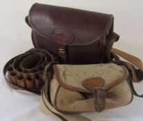 Leather cartridge bag 12-25 (100 size), canvas and leather bag (50 size) and a leather cartridge