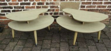 Pair of retro melamine kidney shaped side tables (one top needs reattaching)