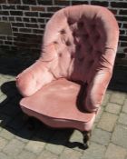 Victorian button back parlour chair with scroll legs