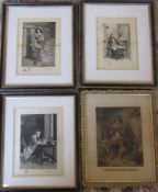 3 framed prints on silk inc Meissonier 1859 and one other