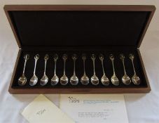 Cased Royal Society for the protection of Birds silver spoon set, London 1975, total weight of