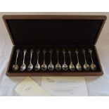 Cased Royal Society for the protection of Birds silver spoon set, London 1975, total weight of