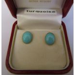 Pair of 9ct gold turquoise earrings 10 mm x 8 mm, total weight 1.7 g