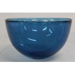 Orrefors Sven Palmqvist blue glass Fuga bowl diameter 21.5cm, height 12.5cm