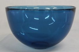 Orrefors Sven Palmqvist blue glass Fuga bowl diameter 21.5cm, height 12.5cm