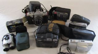 Various cameras inc Praktica MTL5, Agfa, Olympus Trip MD and Superzoon 105G, Canon sureshot AF7,