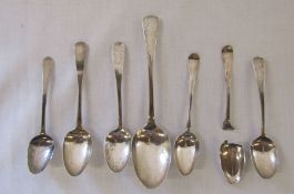 Selection of Georgian silver spoons inc 6 teaspoons (1 af) London 1784, 1785 and 1806 and dessert
