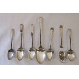 Selection of Georgian silver spoons inc 6 teaspoons (1 af) London 1784, 1785 and 1806 and dessert