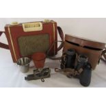 Pair of Carl Zeiss Zena Detrintem 8 x 30 binoculars, pocket Clinometer and a Celestion radio