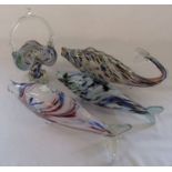 Selection of Murano glass fish and a basket