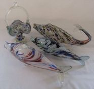 Selection of Murano glass fish and a basket