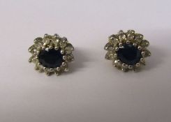 Pair of 18ct gold sapphire and diamond earrings 9 mm x 7 mm with 9ct gold butterflies, total