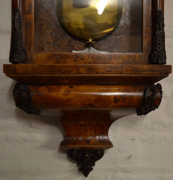 19th century Vienna regulator wall clock with a two train weight driven mechanism in a burr walnut - Image 4 of 10