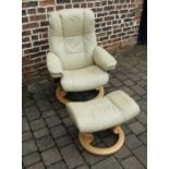 Stressless cream leather reclining chair and foot stool