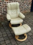 Stressless cream leather reclining chair and foot stool