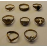 Eight 9ct gold dress rings 13.6g in total